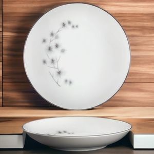 1 Vtg Coupe Salad Soup Bowl Creative Platinum Starburst Gray Red Porcelain #1014